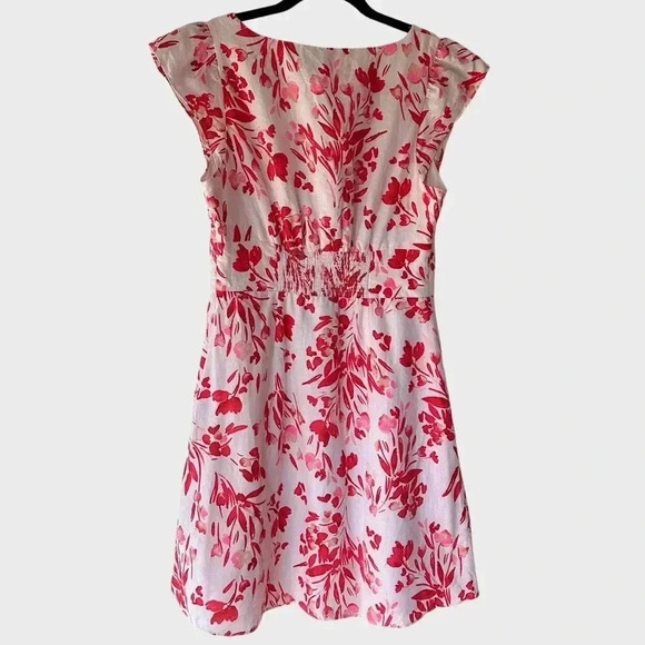 BANANA REPUBLIC NWOT FLORAL LINEN COTTON RUFFLE SLEEVE DRESS | SIZE: 4 - Picture 4 of 10
